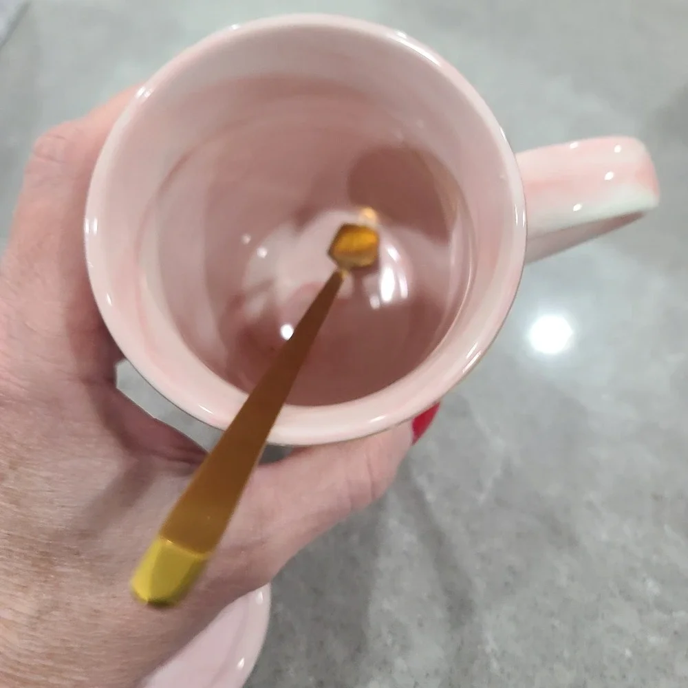 New Duo Present Of Star Teacher Gift Pink & Gold Coffee Mug W/Stirrer & Coaster